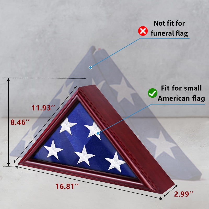ASmileIndeep Flag Display Case for Small Flag, 3' x 5' American Flag Shadow Box with HD Tempered Glass and Wall Mount (Not for Burial Flag), Triangle Flag Holder Frame for Folded Flag - Mahogany - Image 2